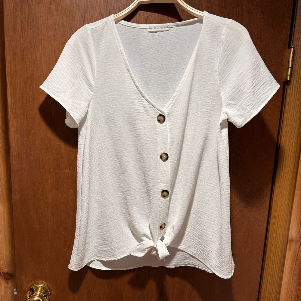 White Tie Front Button Down Shirt